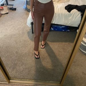 Wilfred brown crocodile leather straight leg pants